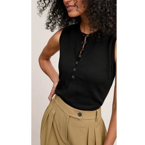 MM LaFleur Crimmins Pointelle Cotton Silk Knit Tank Top Black Size M